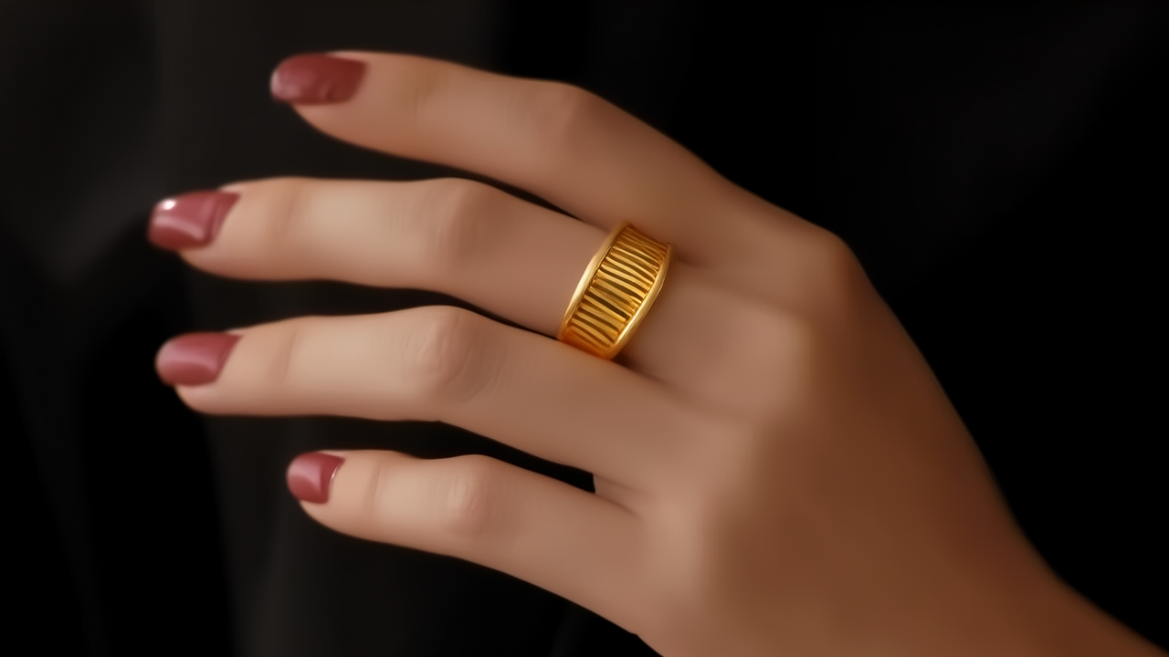 带金戒指的手图片